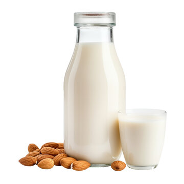 glass of milk and dry fruit on transparent background PNG image