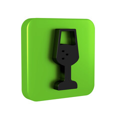 Black Glass of champagne icon isolated on transparent background. Happy Valentines day. Green square button.