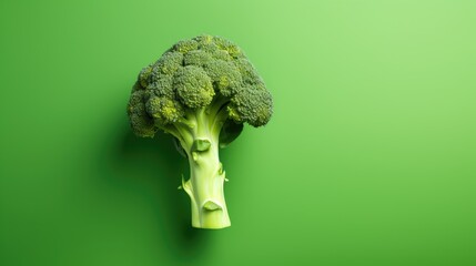 Broccoli on a green background. Healthy eating, copyspace