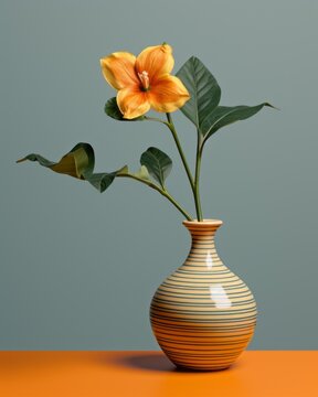 Captivating Elegance: A Stunning Orange Flower Blooming in a Stylish Vase Generative AI