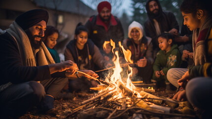 Hyper-realistic photograph of a group of Indian people celebrating Lohri.
