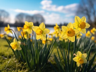 Embrace Springtime's Radiance: Spectacular Display of Field-Fresh Daffodils Generative AI