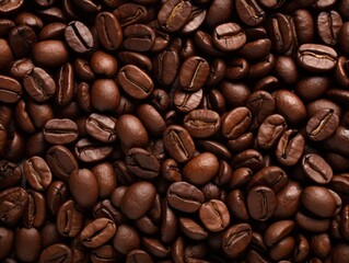 Naklejka premium Uncover the Rich Texture of Dark Brown Coffee Beans: An Invitation to Sensory Bliss Generative AI