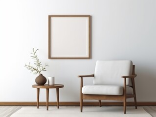 Exclusive Preview: Stylish Wooden Frame and Lounge Chair - Your Perfect Home Décor Pair! Generative AI