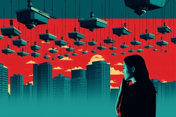 Cartoon graphic illustration for surveillance and privacy invasion