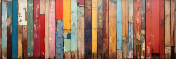 Background wood, wooden boards colorful. BANNER
