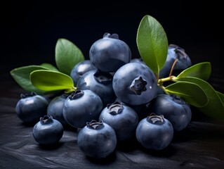 Fototapeta premium Indulge in the Antioxidant Powerhouse: Fresh Blueberries in Dark Solitude! Generative AI