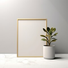 Discover the Golden Elegance: An Exquisite Ground Frame Accompanied by Vibrant Potted Plants Generative AI