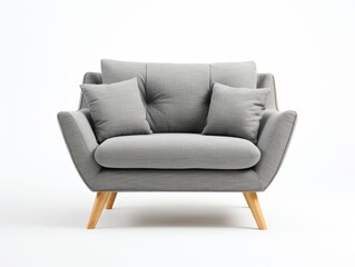 Fototapeta premium Elegant Gray Sofa with Sleek Wooden Legs: Enhance Your Living Space Now Generative AI