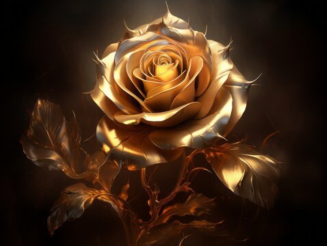 Captivating HD Golden Rose: An Embodiment of Elegance & Luxury Wallpaper Generative AI