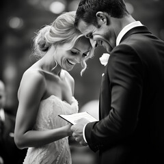 bride and groom vowing to each other in joy