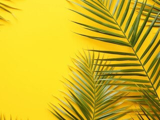 Experience Tropical Tranquility: Lush Palm Leaves on Vibrant Yellow Backdrop Generative AI