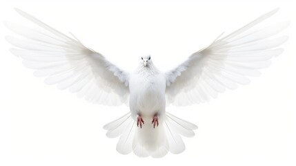 A free flying white dove isolated on a white background. AI