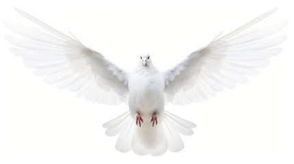 Fototapeta premium A free flying white dove isolated on a white background. AI