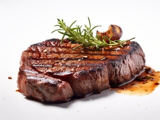 Premium Rib Eye Steak: A Culinary Delight Captured Against a Crisp White Backdrop Generative AI