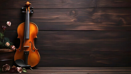 Fototapeta na wymiar Violin on dark wooden background