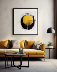 Sunny Oasis: Enchanting Living Room Design featuring a Yellow Couch Generative AI
