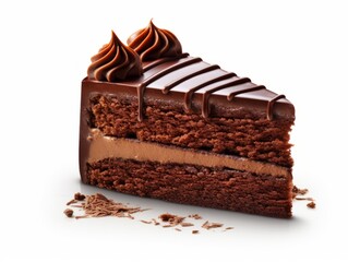 Indulge in this Heavenly Single Slice of Chocolate Cake: A True Isolated Delight! Generative AI