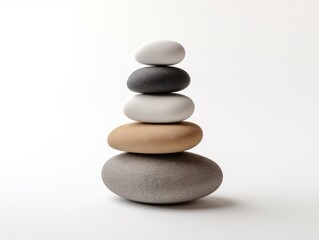 Fototapeta na wymiar Find Tranquility: Zen Stones Piled in Perfect Harmony on White Background Generative AI