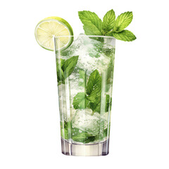 A Glass of Fresh Mint Mojito on a Transparent Background