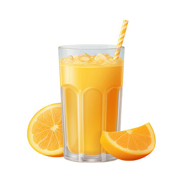 A Glass of Freshly Squeezed Orange Juice on a Transparent Background