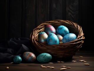 Experience the Vibrant Joy of Easter with This Basket Overflowing with Colorful Eggs! Generative AI