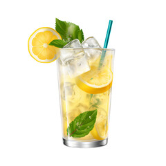A Glass of Refreshing Lemonade Isolated on a Transparent Background