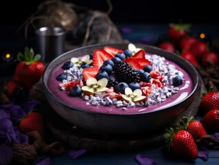 Indulge in a Delicious Bowl of Berry & Banana Smoothie - Your Ultimate Healthy Treat! Generative AI