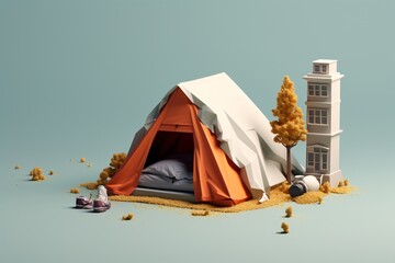 Graphic illustration of a homeless person in a tent