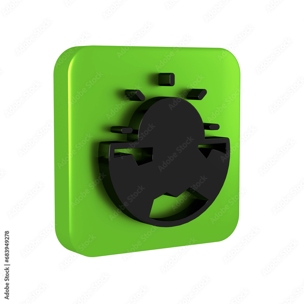 Poster black earth core structure crust icon isolated on transparent background. green square button.