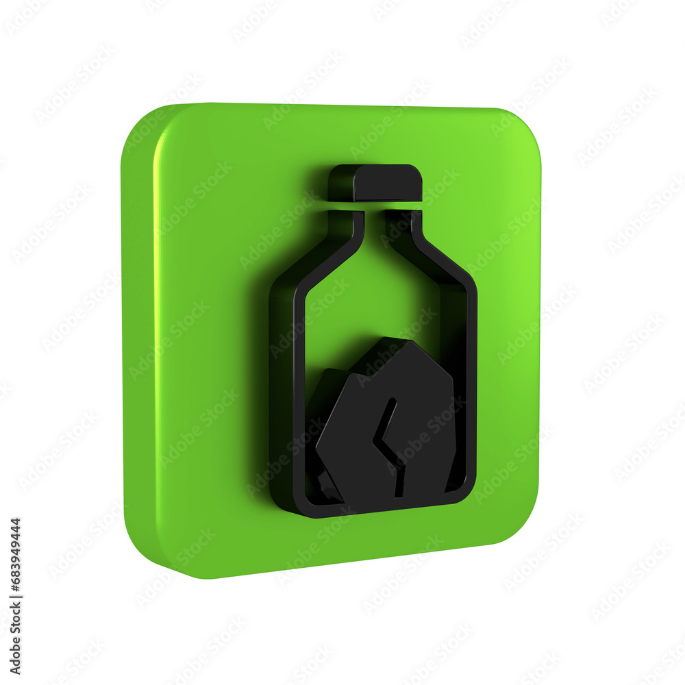 Poster black ore mining icon isolated on transparent background. green square button.