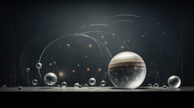  an image of a space scene with planets and stars in the background, and bubbles in the foreground, and in the foreground, on a black background is a.
