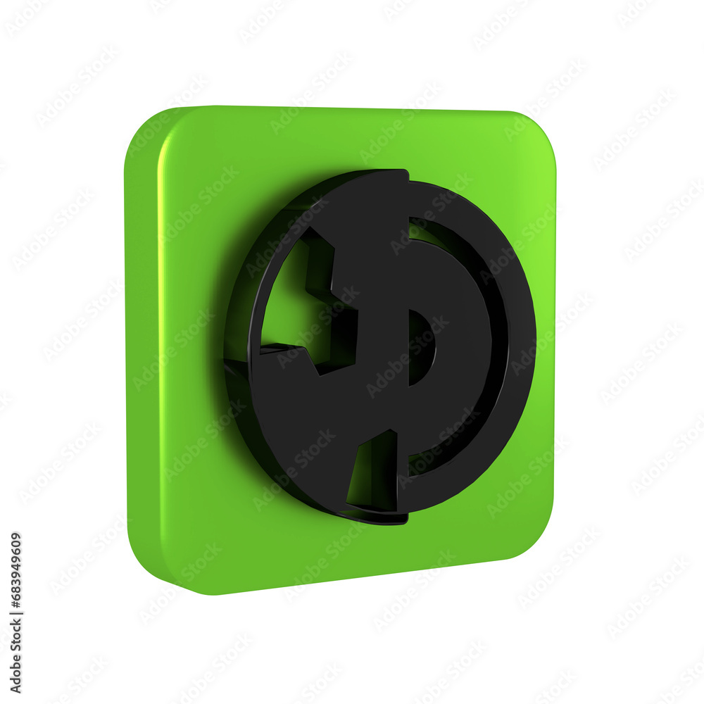 Poster black earth core structure crust icon isolated on transparent background. green square button.