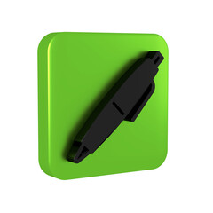 Black Pen icon isolated on transparent background. Green square button.