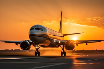 Fototapeta na wymiar airplane at sunset. 