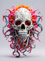 Human skull and squid tentacles, Neon Colors.
generative AI