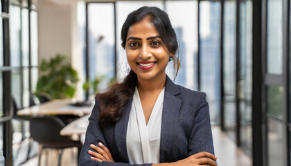 Asian businesswoman standing in office with confidence