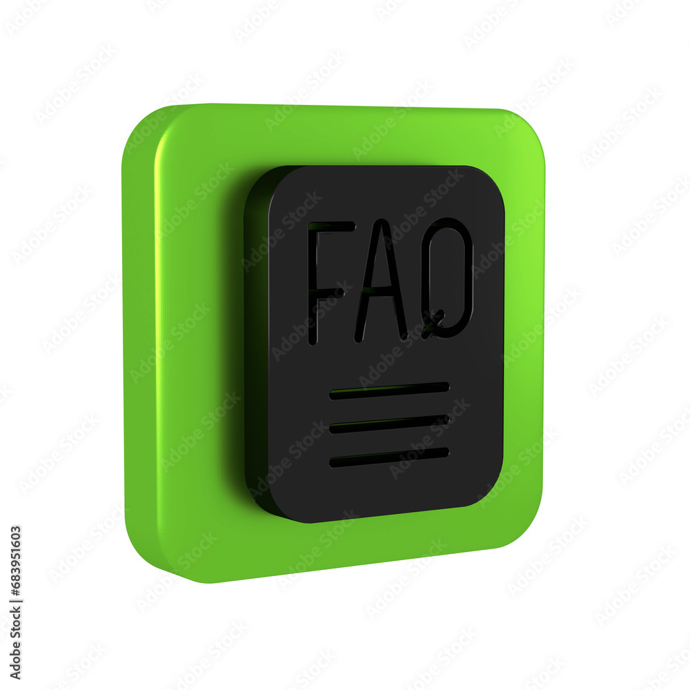 Poster black speech bubble with text faq information icon isolated on transparent background. circle button