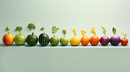  a group of fruits and vegetables arranged in the shape of a number of different fruits and vegetables in a row.