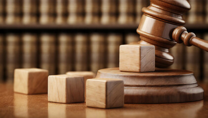 Law, notary background theme with wooden cubes for your text - obrazy, fototapety, plakaty