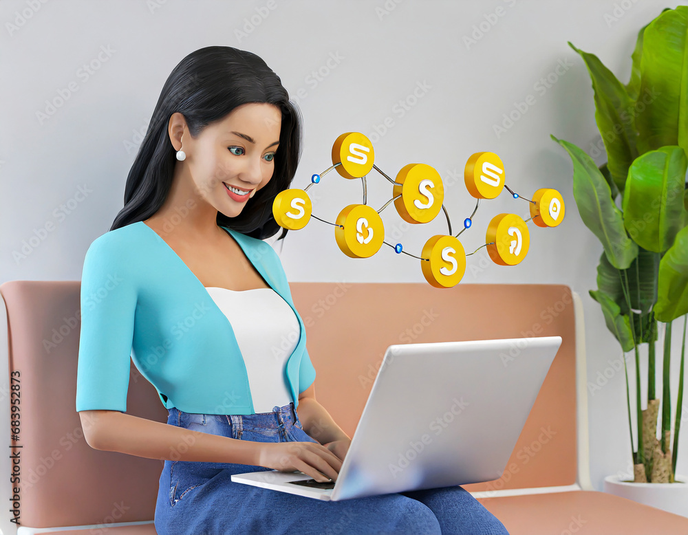 Poster person working with tcomputer laptop for manage search engine optimization seo with social media con