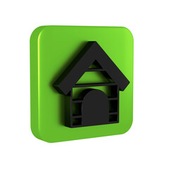 Black Dog house icon isolated on transparent background. Dog kennel. Green square button.