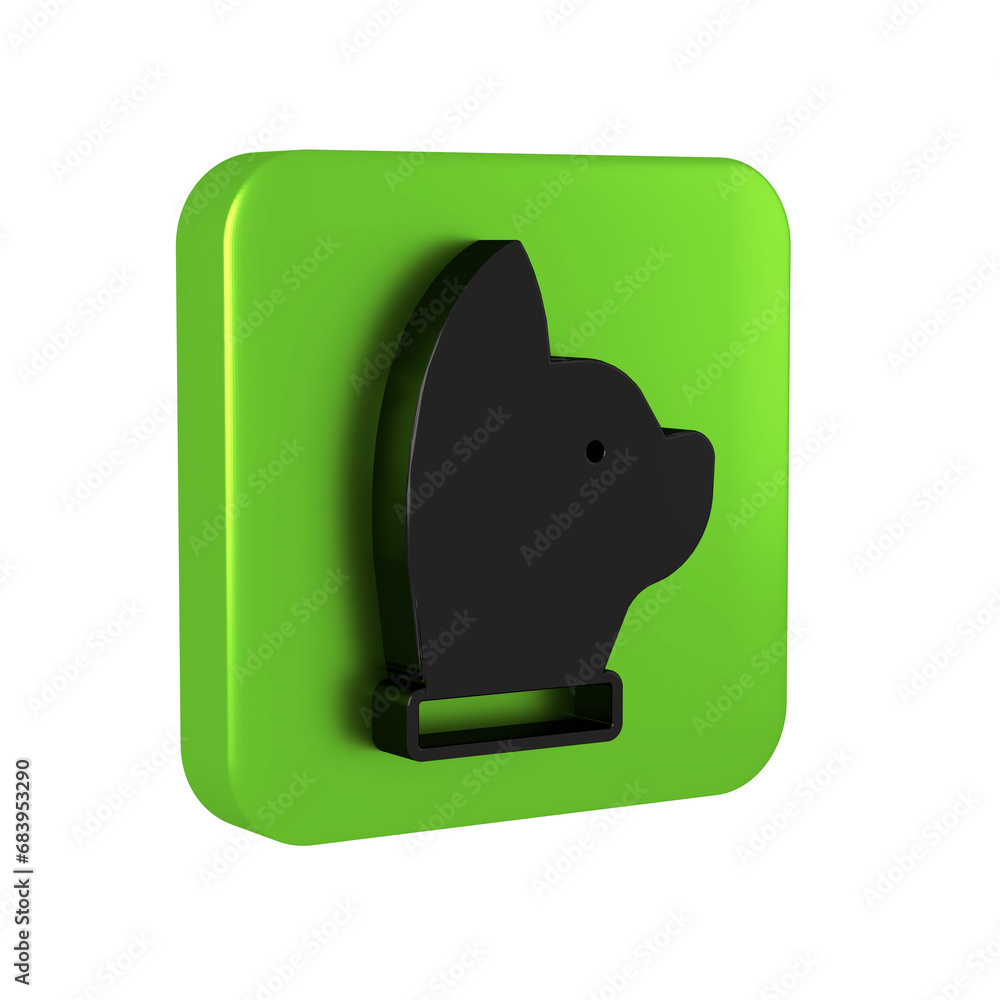 Poster black cat icon isolated on transparent background. green square button.