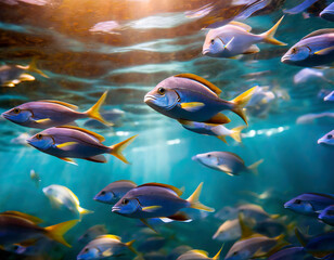 Fototapeta na wymiar under sea photo, fish in motion pattern on water surface