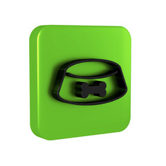 Black Pet food bowl for cat or dog icon isolated on transparent background. Dog or cat paw print. Green square button.