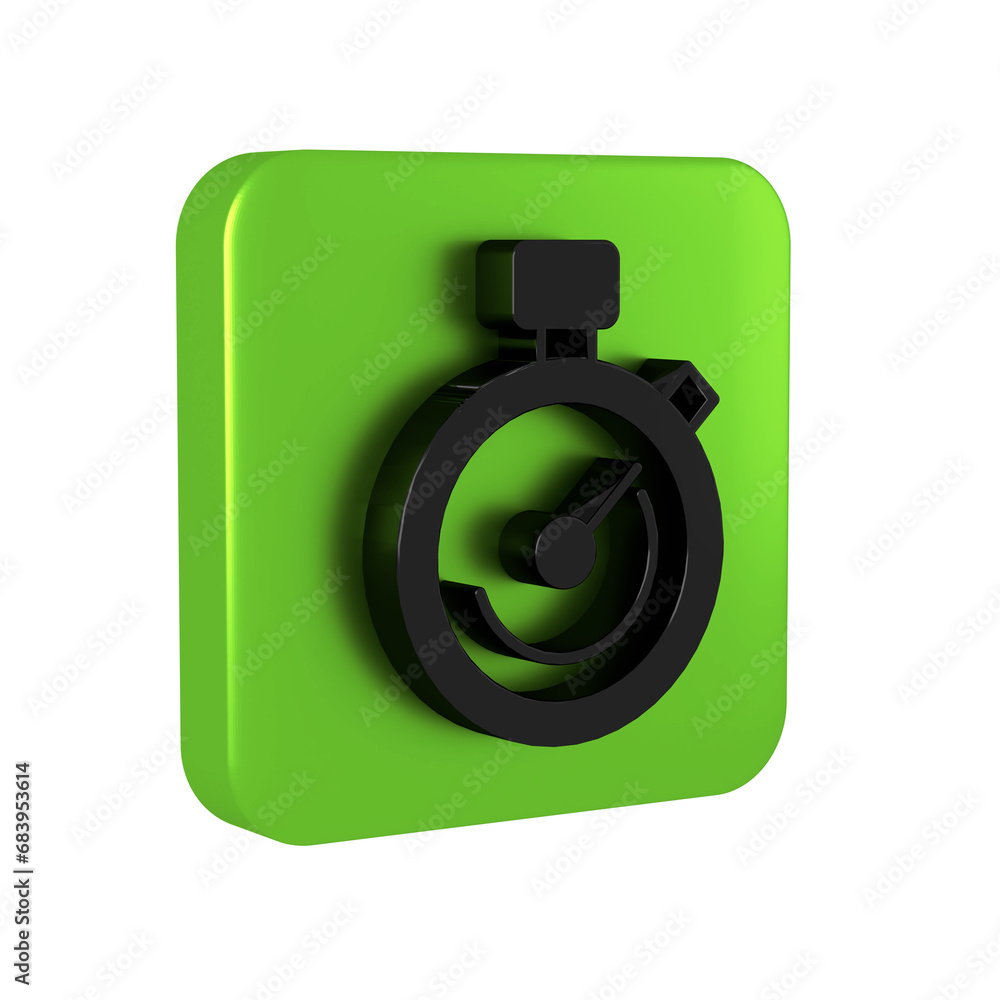 Poster black stopwatch icon isolated on transparent background. time timer sign. chronometer sign. green sq