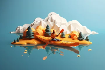 Foto op Canvas 3d cartoon illustration of a person kayaking © Tarun