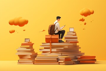 Cartoon illustration of students burdened with books and studies