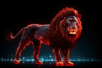 A red color hologram render of a lion