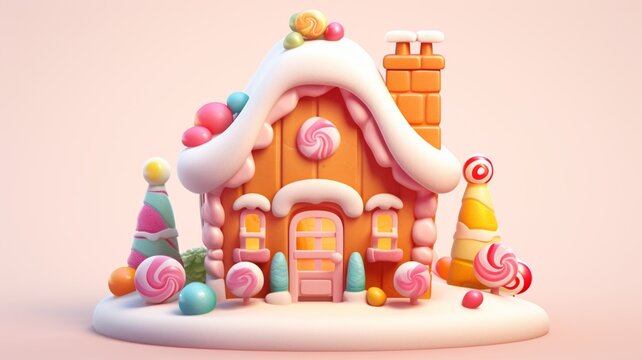 3d icon cartoon pop mart christmas gingerbread house AI Generated image